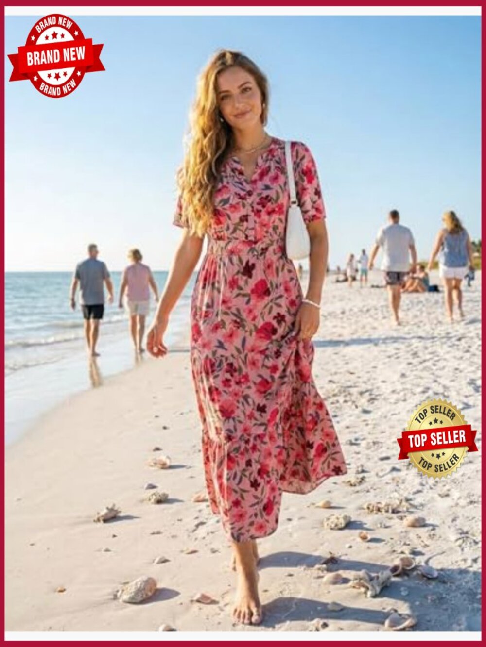 Women's Short Sleeve V Neck Floral Maxi Dress Boho Beach Vacation A-Line - Picture 3 of 7
